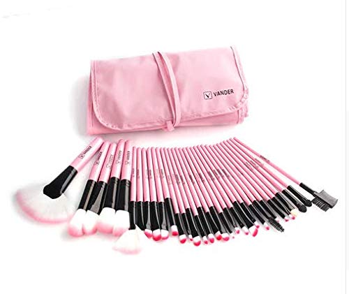 MONZÓ, Set Profesional de Brochas para Maquillaje 32 Piezas (Rosa)
