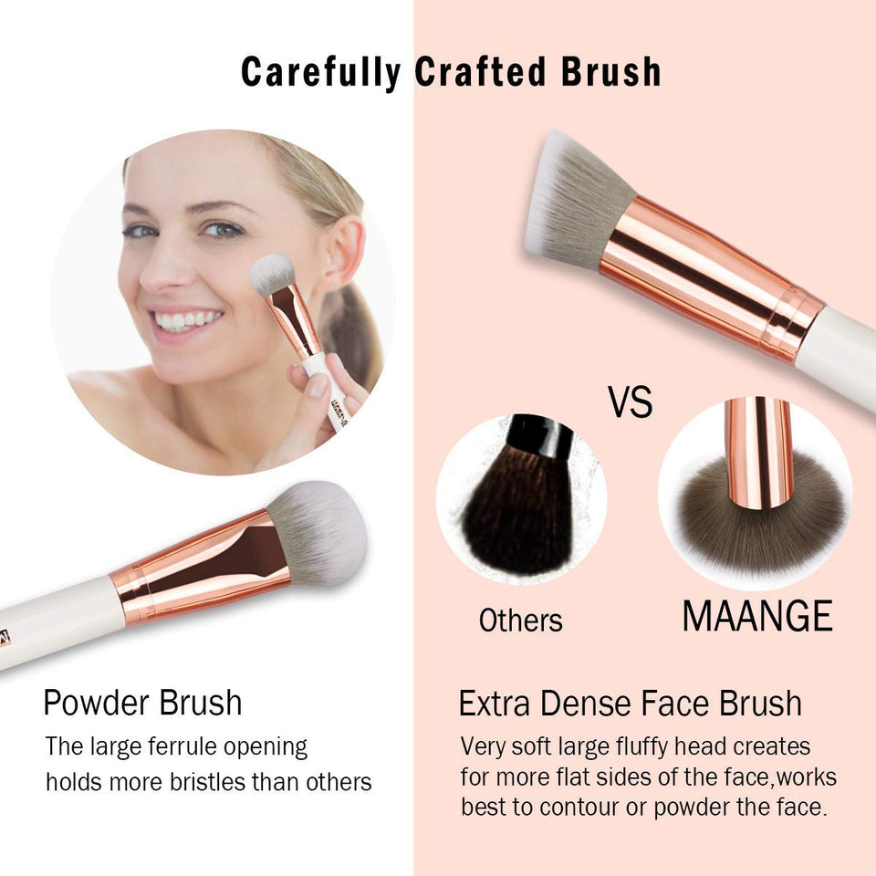 MAANGE Brochas de Maquillaje Pinceles Suavecitas Sintéticos 8 brochas profesionales Brochas para sombra de ojos y rostro Blush Brushes con bolsa de cosméticos（Blanco Oro)