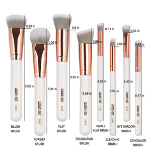 MAANGE Brochas de Maquillaje Pinceles Suavecitas Sintéticos 8 brochas profesionales Brochas para sombra de ojos y rostro Blush Brushes con bolsa de cosméticos（Blanco Oro)