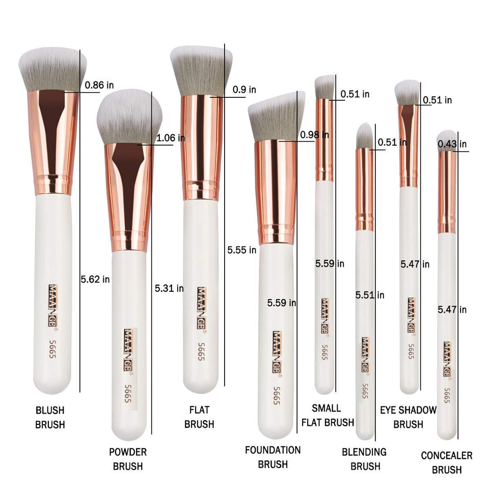 MAANGE Brochas de Maquillaje Pinceles Suavecitas Sintéticos 8 brochas profesionales Brochas para sombra de ojos y rostro Blush Brushes con bolsa de cosméticos（Blanco Oro)