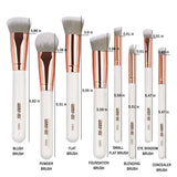 MAANGE Brochas de Maquillaje Pinceles Suavecitas Sintéticos 8 brochas profesionales Brochas para sombra de ojos y rostro Blush Brushes con bolsa de cosméticos（Blanco Oro)