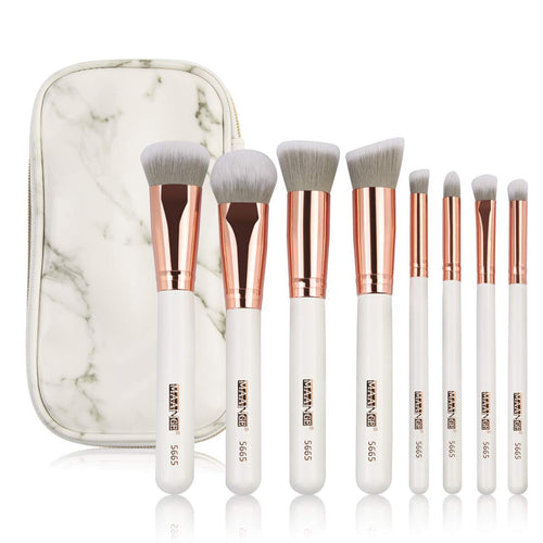 MAANGE Brochas de Maquillaje Pinceles Suavecitas Sintéticos 8 brochas profesionales Brochas para sombra de ojos y rostro Blush Brushes con bolsa de cosméticos（Blanco Oro)