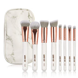 MAANGE Brochas de Maquillaje Pinceles Suavecitas Sintéticos 8 brochas profesionales Brochas para sombra de ojos y rostro Blush Brushes con bolsa de cosméticos（Blanco Oro)