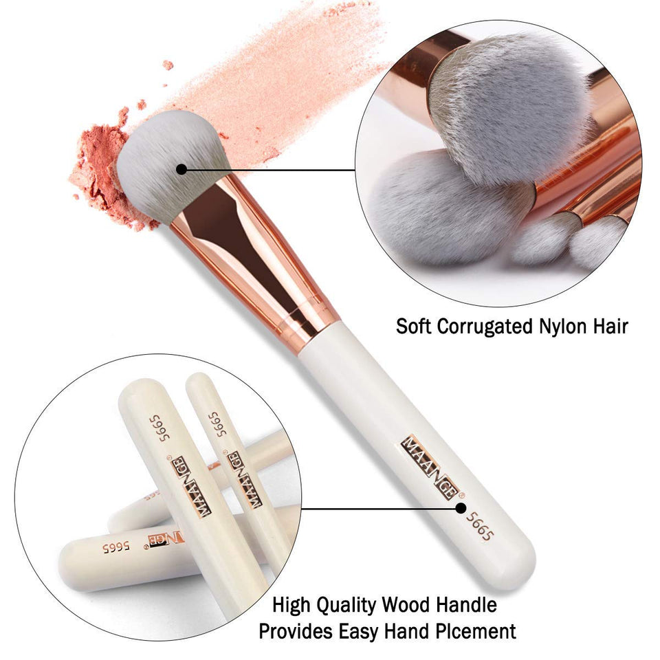 MAANGE Brochas de Maquillaje Pinceles Suavecitas Sintéticos 8 brochas profesionales Brochas para sombra de ojos y rostro Blush Brushes con bolsa de cosméticos（Blanco Oro)
