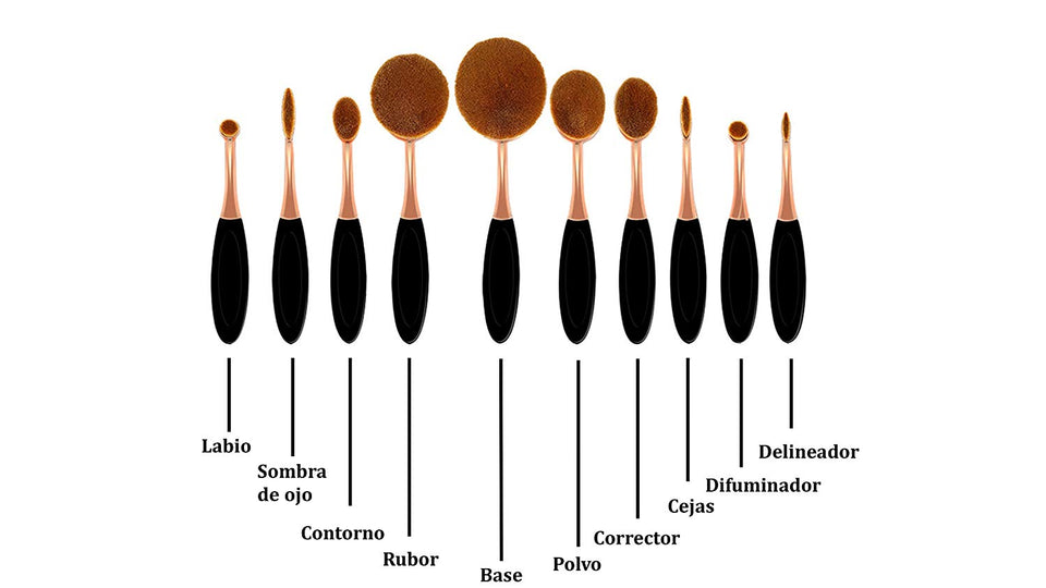 Maquillali Nuevo diseño Brocha Oval Profesional de Maquillaje con Mangos (Semi Golden).