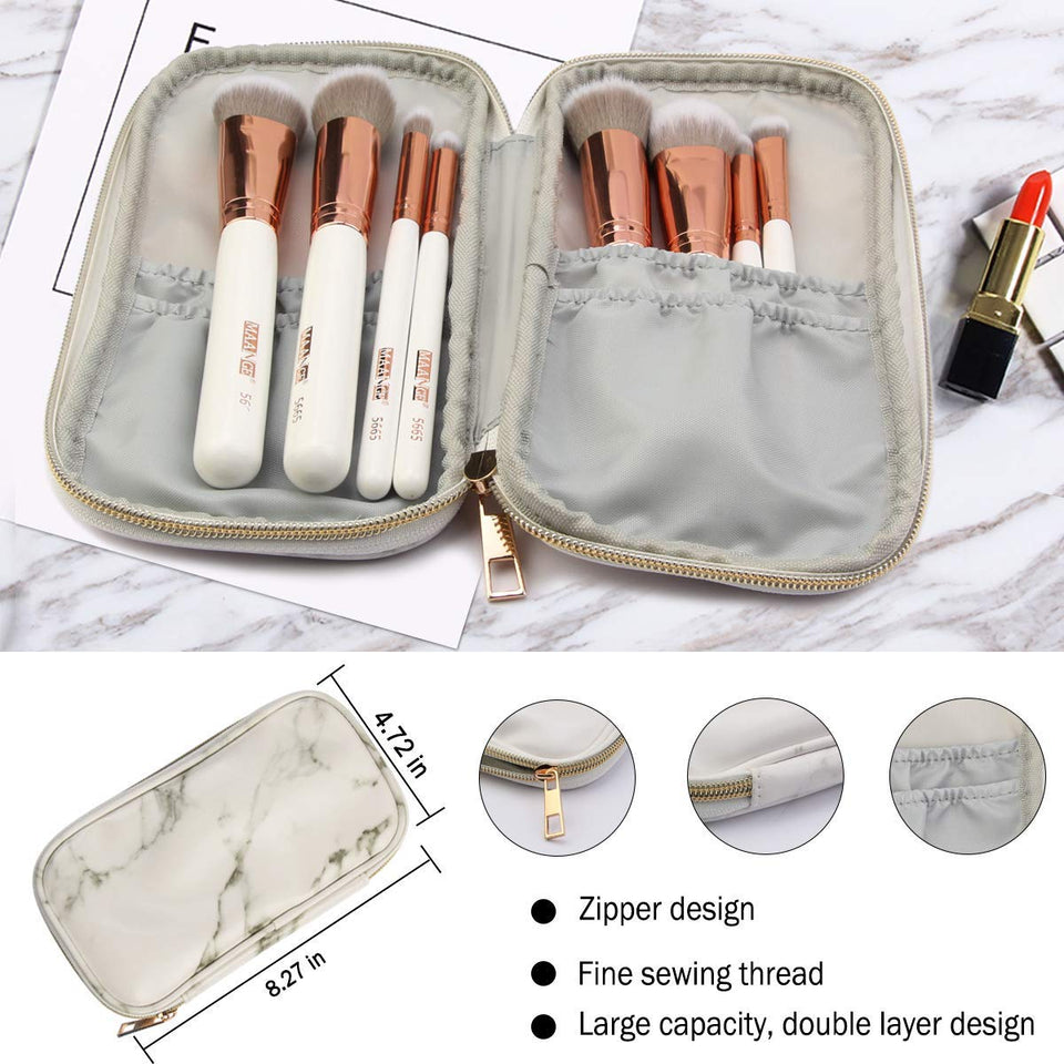 MAANGE Brochas de Maquillaje Pinceles Suavecitas Sintéticos 8 brochas profesionales Brochas para sombra de ojos y rostro Blush Brushes con bolsa de cosméticos（Blanco Oro)