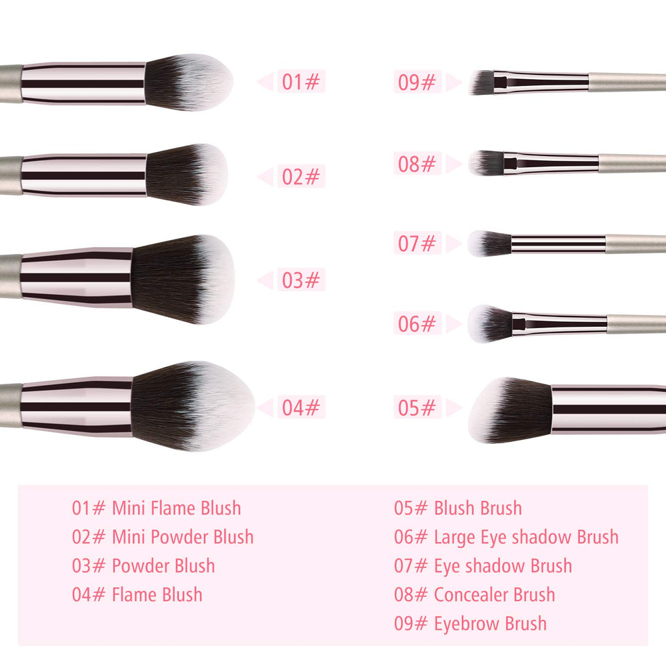 VACNITE Set de Brochas Maquillaje Profesional 9 Piezas