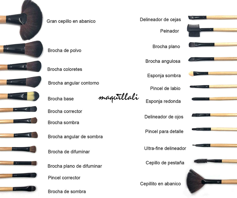 Maquillali Set profesional de 24 piezas brochas para maquillaje (Madera Original), Mejor regalo para Mamá