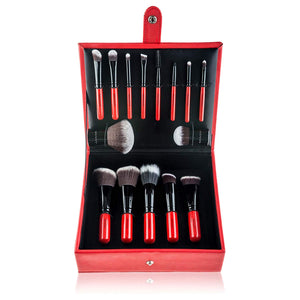 SHANY Vanity Vox 15 Piece Premium Cosmetics Brush Set with Stylish Storage Box and Stand, Red