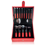 SHANY Vanity Vox 15 Piece Premium Cosmetics Brush Set with Stylish Storage Box and Stand, Red