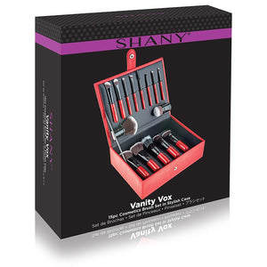 SHANY Vanity Vox 15 Piece Premium Cosmetics Brush Set with Stylish Storage Box and Stand, Red