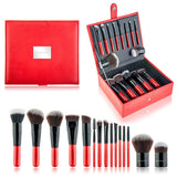 SHANY Vanity Vox 15 Piece Premium Cosmetics Brush Set with Stylish Storage Box and Stand, Red