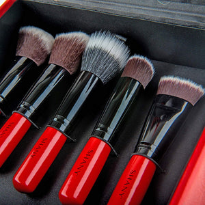 SHANY Vanity Vox 15 Piece Premium Cosmetics Brush Set with Stylish Storage Box and Stand, Red