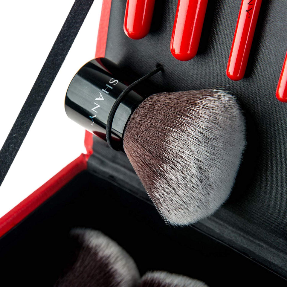 SHANY Vanity Vox 15 Piece Premium Cosmetics Brush Set with Stylish Storage Box and Stand, Red